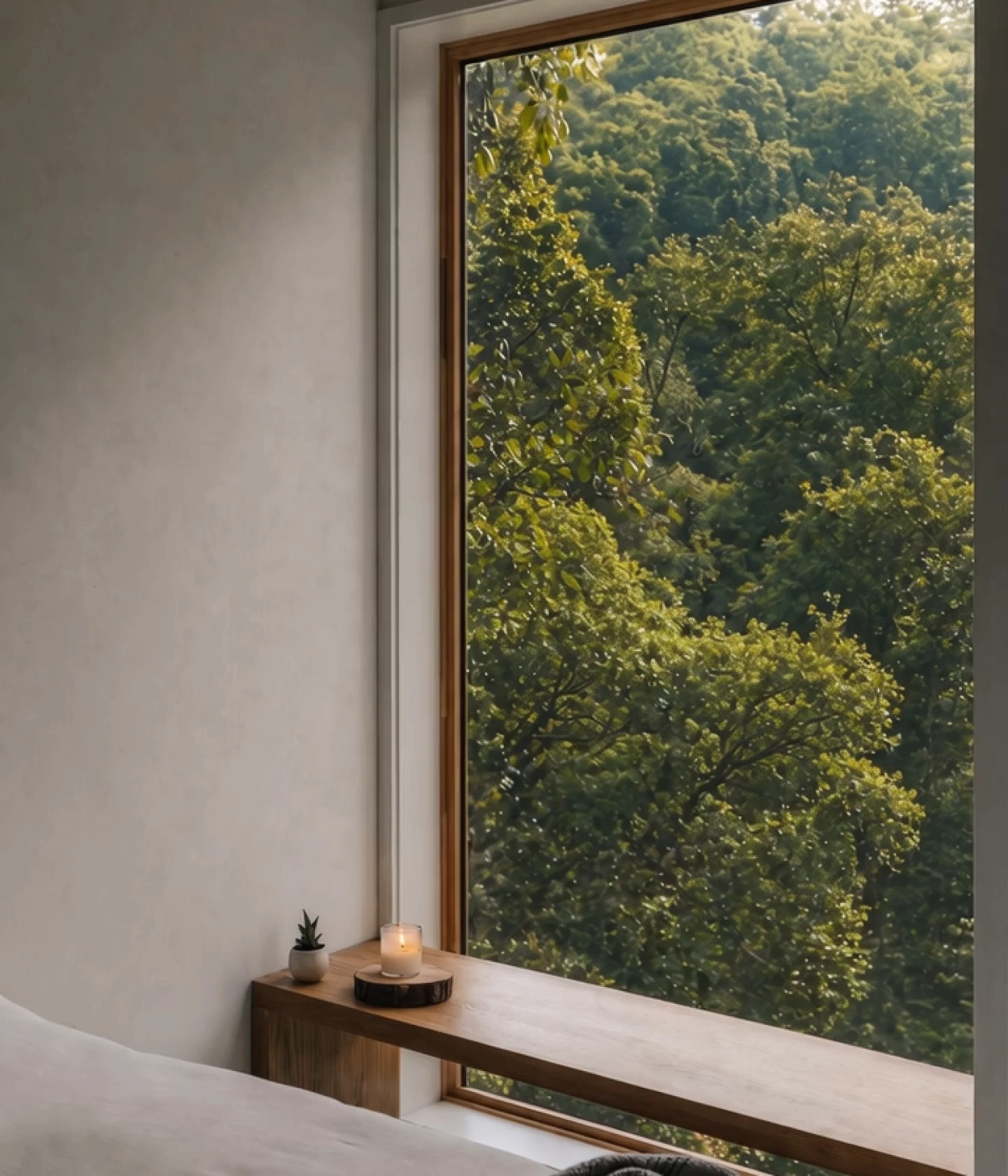 A serene window view onto the surrounding forest at Thomson Reserve